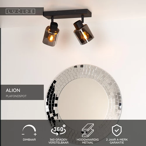 Lucide ALION - Plafondspot - 2xE14 - Zwart - USP